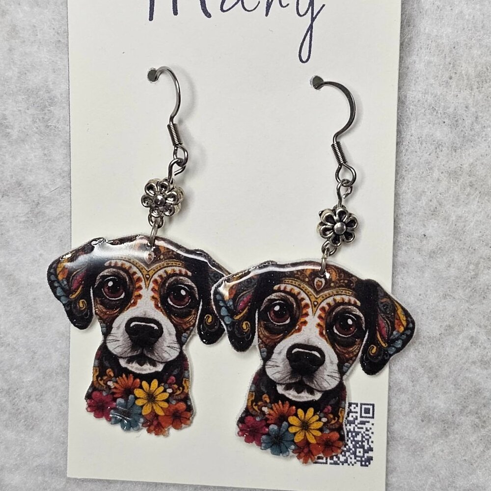 Cute dog with flowers and accent beads handmade